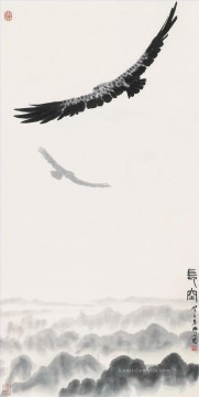 Wu zuoren Adler in Sky 1983 alte China Tinte Ölgemälde